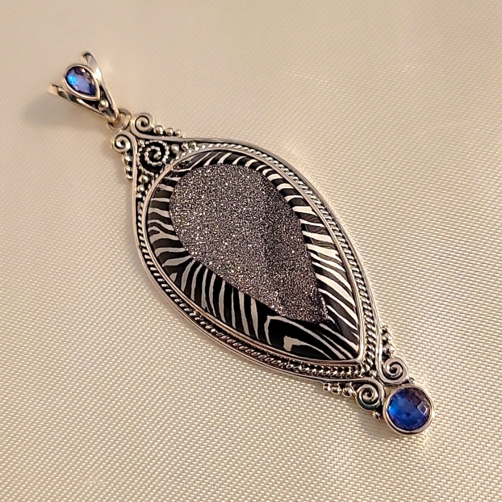 Sajen SS zebra print druzy and gemstones pendant